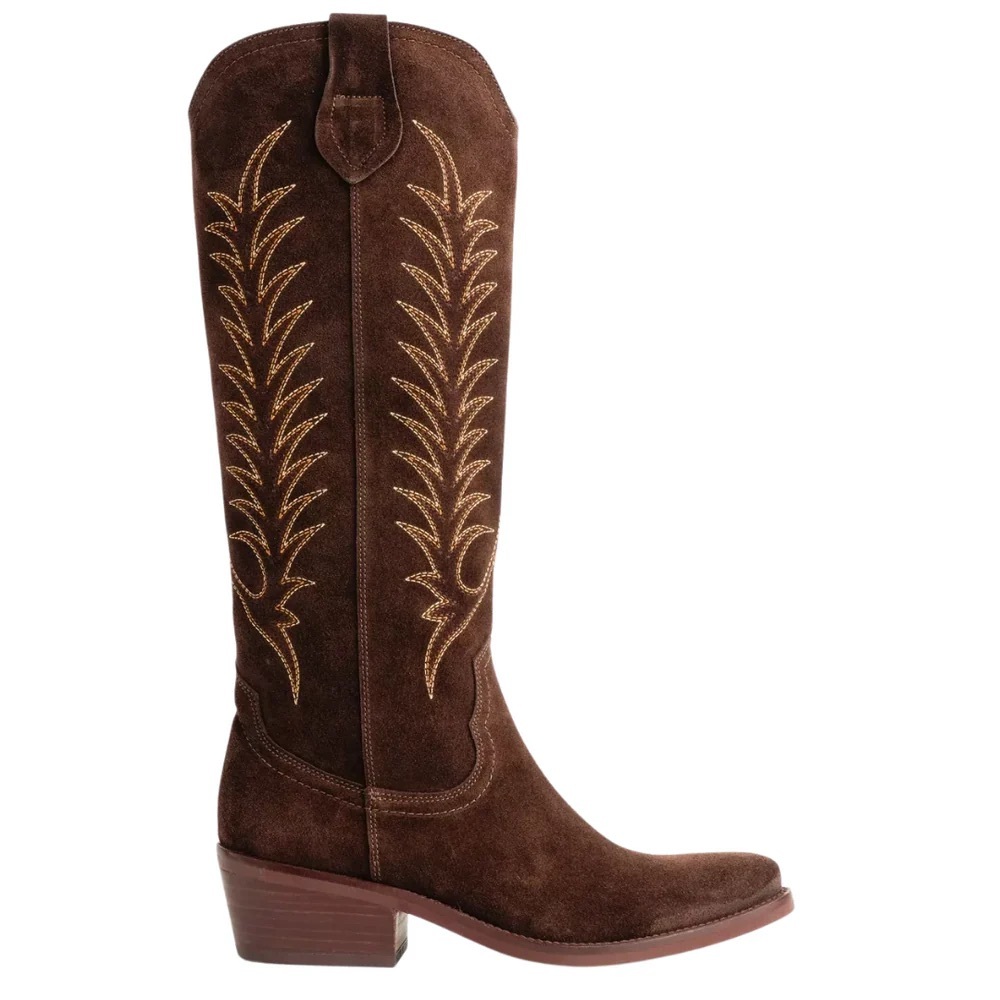 Penelope Chilvers Blanca Suede Embroidered BOOT in BITTER Chocolate